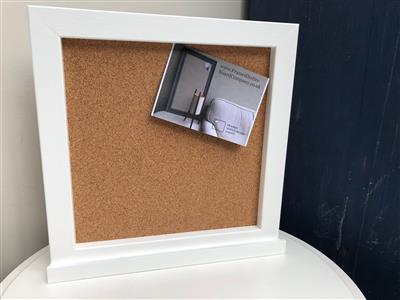 'All White' Small Cork Pinboard w. Square Frame & Shelf